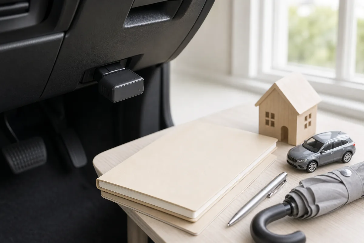 Boîtier télématique connecté à la prise diagnostic d&rsquo;une voiture