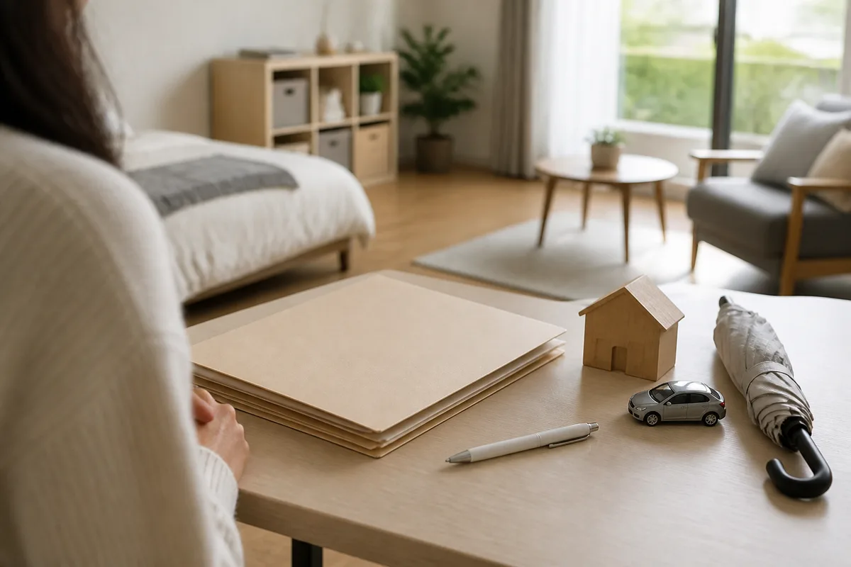 Étudiante préparant son dossier de location dans un studio meublé